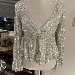 Elegant Silver Sequin Women's Top